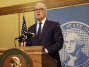 Washington Gov. Jay Inslee speaks to the media after the Legislature adjourned its 60-day session, Thursday, March 12, 2020, in Olympia, Wash. State lawmakers passed a supplemental budget with funding for the state&#039;s response to COVID-19.