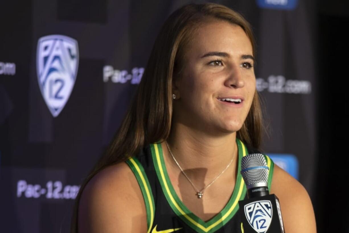 Oregon&#039;s Sabrina Ionescu earned a spot on The Associated Press women&#039;s basketball All-America team Thursday, March 19, 2020, as a unanimous choice from the national media panel that votes on the Top 25 each week.  (AP Photo/D.