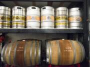 Kegs and casks are stored at Trap Door Brewing.