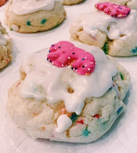 Sammi Hampton’s famous Funfetti cookie creation. It has animal crackers, white chocolate, sprinkles, vanilla glaze and an animal cookie on top.