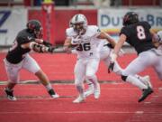 Portland State running back JoJo Siofele (36) had just two game appearances in 2019 for the Vikings. The freshman from Union High School had a strong spring practice and is healthy for the fall.