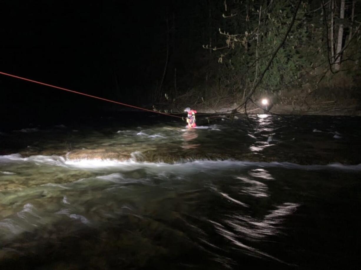 The Skamania County Sheriff&#039;s Office says three hikers swam across Lewis River and needed to be rescued after they were unable to make it back across Thursday night.