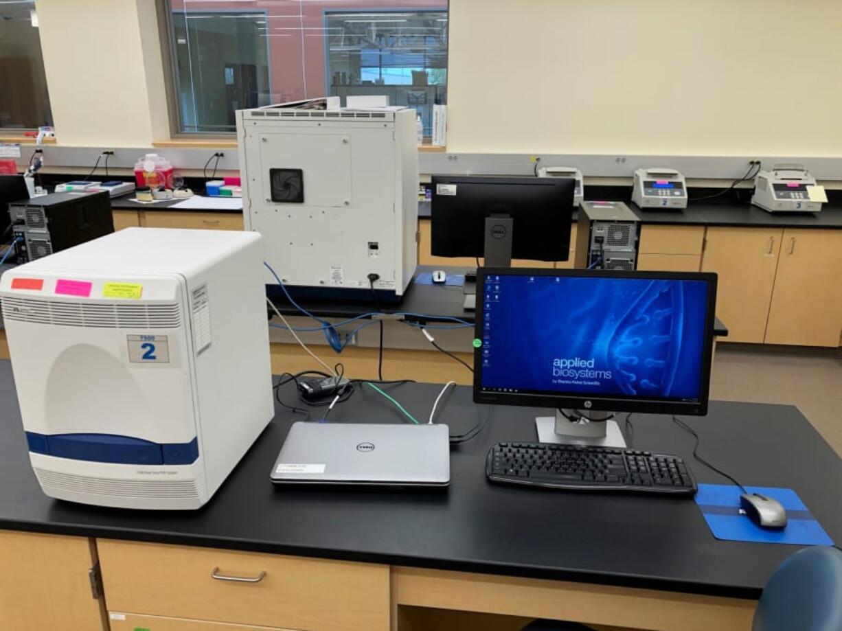 A ThermoFisher 7500 machine in the Washington State Patrol Crime Laboratory in Vancouver.