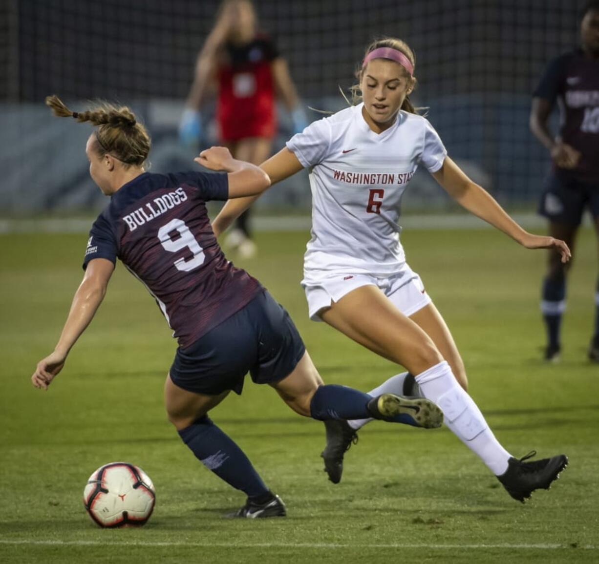 Washington State forward Morgan Weaver (6) was selected by the Portland Thorns with the second pick in the National Women&#039;s Soccer League draft. The league was supposed to start its season this weekend.