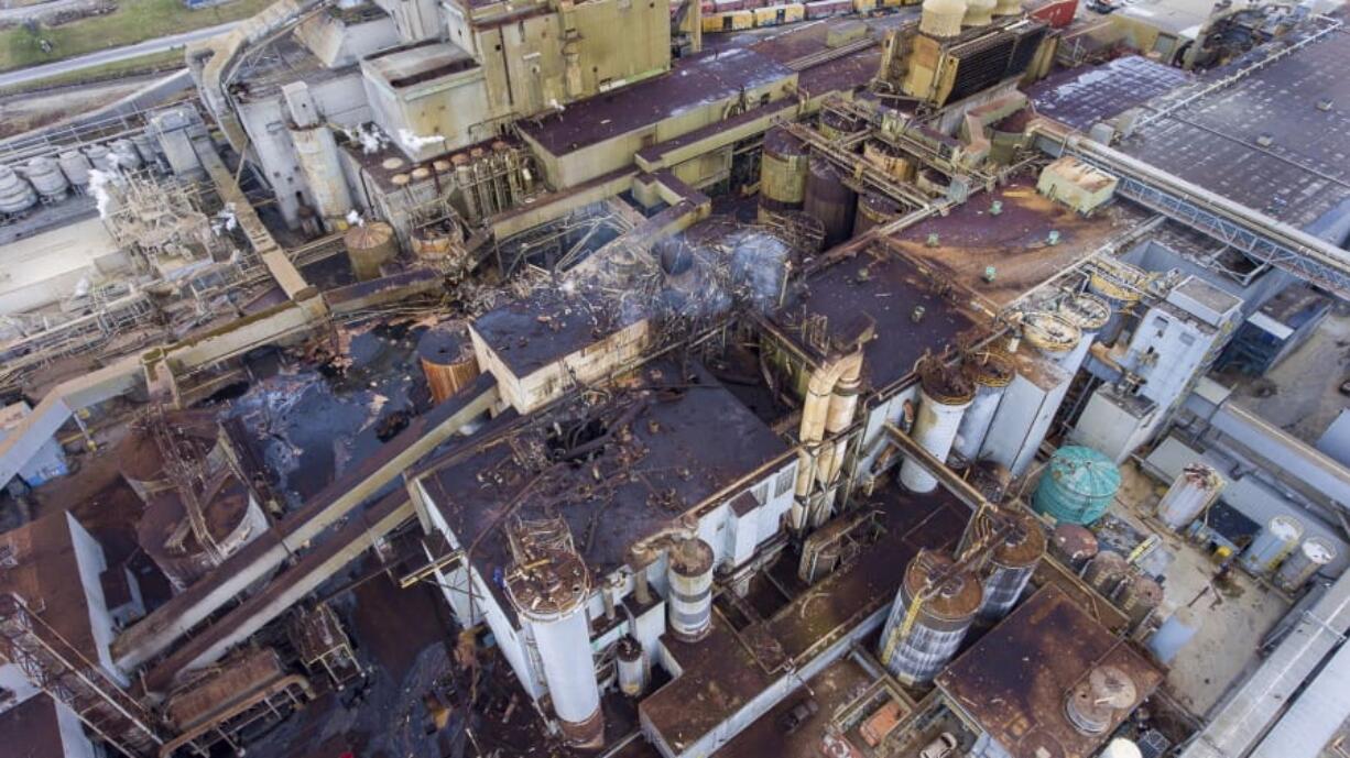 A massive explosion at the Androscoggin Mill in Jay, Maine, Wednesday April 15, 2020 ripped apart the plant owned by Pixelle Specialty Paper Solutions.  The explosion shook the ground Wednesday and produced a plume of black smoke that was visible for miles around, but it appeared no one was injured.