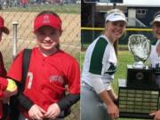 Kelly Sweyer (left in both image) and Kaily Christensen have been friends and teammates from Little League through to Woodland High School (Photos courtesy of Woodland High School).