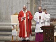 Pope Francis celebrates Palm Sunday Mass behind closed doors in St. Peter&#039;s Basilica, at the Vatican, Sunday, April 5, 2020, during the lockdown aimed at curbing the spread of the COVID-19 infection, caused by the novel coronavirus.