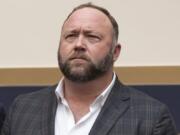 FILE - This Tuesday, Dec. 11, 2018 file photo shows radio show host and conspiracy theorist Alex Jones at Capitol Hill in Washington. On Thursday, April 9, 2020, the U.S. Food and Drug Administration sent a warning letter ordering Jones to stop falsely claiming that toothpaste, mouth wash and other products sponsored by his show can help prevent COVID-19. (AP Photo/J.