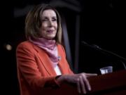 FILE - In this April 24, 2020, file photo House Speaker Nancy Pelosi of Calif., takes a question from a reporter during a news conference on Capitol Hill in Washington. Pelosi shelved a proposal for proxy voting this week after Republicans objected.