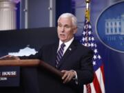 Vice President Mike Pence speaks during a coronavirus task force briefing at the White House, Sunday, April 19, 2020, in Washington.