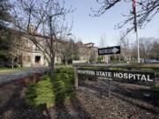 FILE - In this April 11, 2017, file photo, the entrance to Western State Hospital is seen in Lakewood, Wash.