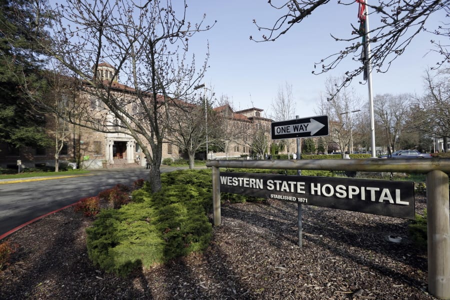 FILE - In this April 11, 2017, file photo, the entrance to Western State Hospital is seen in Lakewood, Wash.