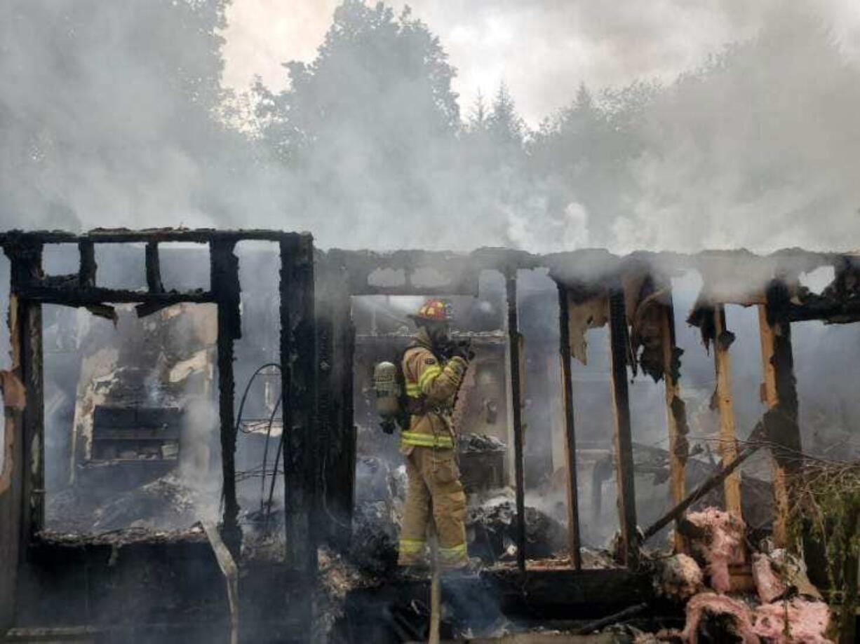 Clark County Fire & Rescue
Clark County Fire & Rescue units were dispatched at 2:26 p.m. to the report of trees on fire on Northwest Jenny Creek Road, north of La Center to find a fully involved manufactured home.