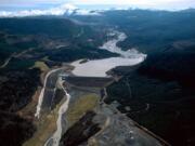 The sediment retention structure on the North Fork of the Toutle River was completed 1989 by the U.S. Army Corps of Engineers to retain some of the sediment in the Toutle River flowing down from the slopes of Mt. St. Helens. The dam is approximately 22 miles upriver from Castle Rock, Washington. (U.S.