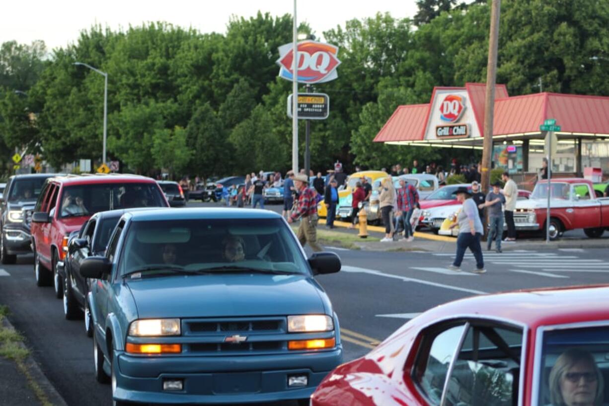 Cars line Main Street in Vancouver on Friday.