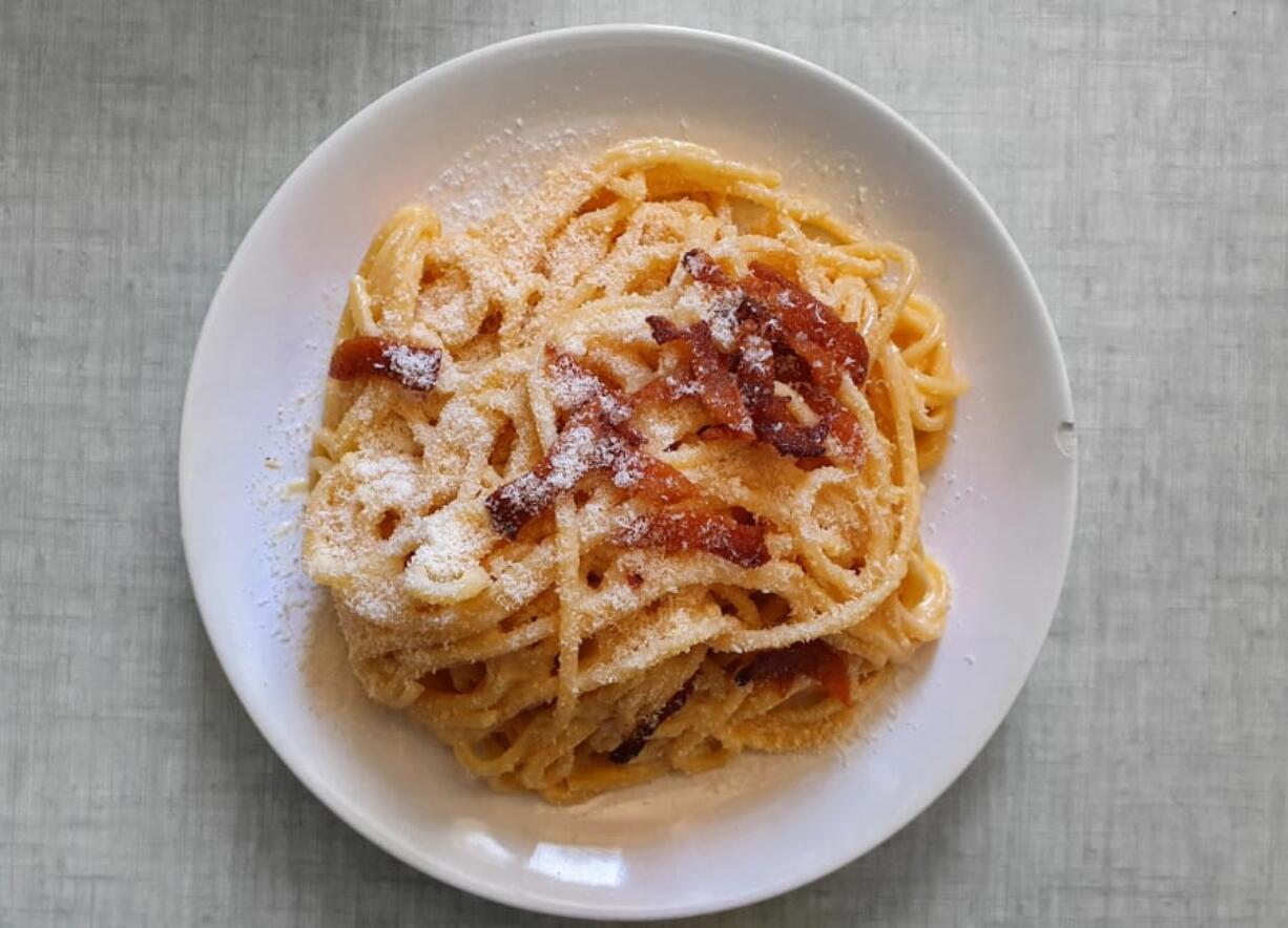 Spaghetti carbonara, with just four main ingredients, is a dish beginning cooks can make at home.