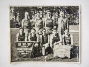 A photo, provided by Dorothy Brown, shows the Yacolt High School Loggers, which earned third place at the 1925 basketball state tournament at the University of Washington. Bottom row, from left: Marion Roper, Carl Olson, Clarence Grady, Charles Work, and Ernest White. Top row, from left: Rob Huffman, Charlie White, Fred Huffman, and coach Glen Hill.