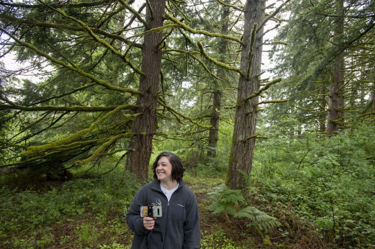 Samantha Zeiner of the Friends of Ridgefield Wildlife Refuge walks through her family&#039;s acreage between Ridgefield and Battle Ground while demonstrating how she records a virtual birding walk. The refuge is closed to visitors, so Zeiner streams her own live birding walk from this site, which is also on the Pacific Flyway and popular with avian visitors.