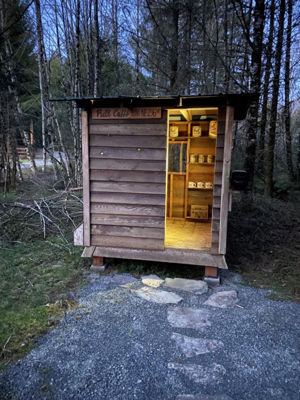 Pull Caffe has been selling coffee out of a small cabin-like structure at the entrance of its property in Yacolt. Buyers pay through an honor system.