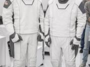 Astronauts Bob Behnken, left, and Doug Hurley in Hawthorne, Calif., during a joint training event between NASA and SpaceX in July.