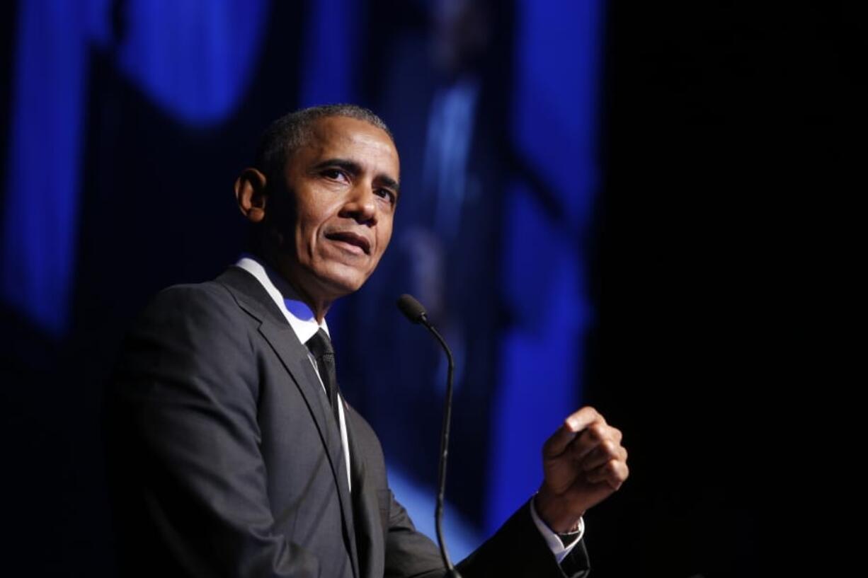 FILE - In this Dec. 12, 2018, file photo former President Barack Obama accepts the Robert F. Kennedy Human Rights Ripple of Hope Award at a ceremony in New York. On Saturday, May 16, 2020, Obama plans to speak during &quot;Show Me Your Walk, HBCU Edition,&quot; a two-hour livestreaming event for historically black colleges and universities broadcast on YouTube, Facebook and Twitter.