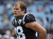 FILE - In this Dec. 29, 2019, file photo, Carolina Panthers tight end Greg Olsen warms up prior to the team&#039;s NFL football game against the New Orleans Saints in Charlotte, N.C. Released by Carolina in late January, Olsen eventually signed a $7 million, one-year deal with the Seattle Seahawks in February after considering Washington and Buffalo as other potential landing spots.