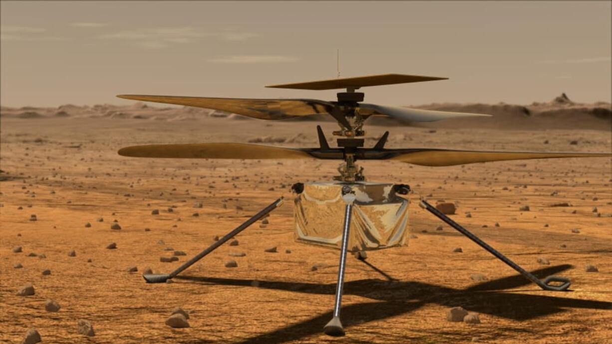 In this artist rendering made available by NASA, depicts a helicopter that will be deployed in Mars later this summer. Vanessa Rupani, an Alabama high school student, won a contest to name the 4-pound solar-powered helicopter. Ingenuity, was the winning name that Rupani submitted from 28,000 names submitted in NASA&#039;s &quot;Name the Rover&quot; essay contest for K-12 students in the U.S.