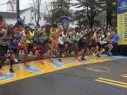 The elite men break from the start of the 123rd Boston Marathon in Hopkinton, Mass., last year. The 2020 Boston Marathon, which was rescheduled to run on Sept. 14th, was canceled Thursday, May 28, 2020 for the first time in its 124-year history due to the COVID-19 virus outbreak.