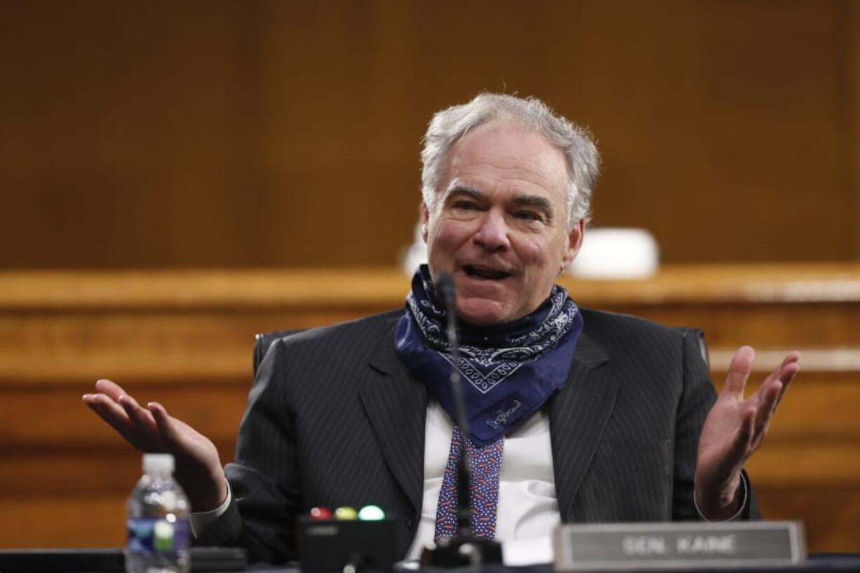 Sen. Tim Kaine, D-Va., speaks during a Senate Health Education Labor and Pensions Committee hearing on new coronavirus tests on Capitol Hill in Washington, Thursday, May 7, 2020.