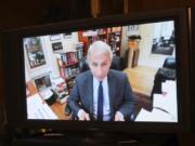 Dr. Anthony Fauci, director of the National Institute of Allergy and Infectious Diseases speaks remotely during a virtual Senate Committee for Health, Education, Labor, and Pensions hearing, Tuesday, May 12, 2020 on Capitol Hill in Washington.