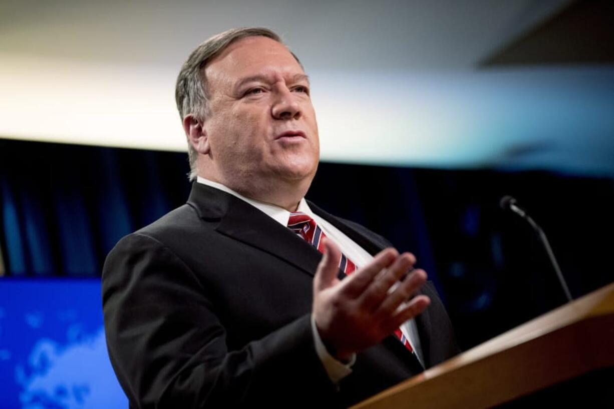 FILE - In this April 29, 2020, file photo Secretary of State Mike Pompeo speaks at a news conference at the State Department in Washington. Chinese leaders &quot;intentionally concealed the severity&quot; of the pandemic from the world in early January, according to a 4-page, Department of Homeland Security report dated May 1 and obtained by The Associated Press. The revelation comes as the Trump administration has intensified its criticism of China, with Pompeo saying Sunday, May 3, that China has been responsible for the spread of disease in the past and must be held accountable for the outbreak of the current pandemic.