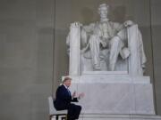 President Donald Trump speaks during a Fox News virtual town hall from the Lincoln Memorial, Sunday, May 3, 2020, in Washington.