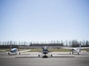 Planes are parked near the runway at Pearson Field in March 2019.