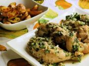 Tarragon, a leafy green herb widely used in French cuisine, pairs especially well with chicken.