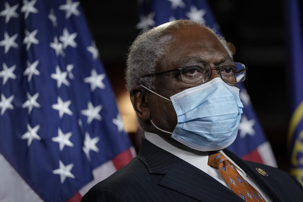 House Majority Whip Rep. James Clyburn (D-SC) wears a face covering during a news conference at the U.S. Capitol, April 29, 2020 Washington, D.C.