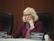 Clark County Council Chair Eileen Quiring listens during a council meeting in 2019.