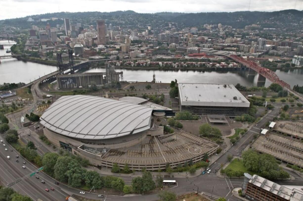 An aerial view of Portland&#039;s Rose Quarter district. (Randy L.