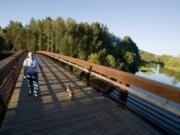 The Washougal River Greenway trail, featuring this wide bridge across the Washougal River.