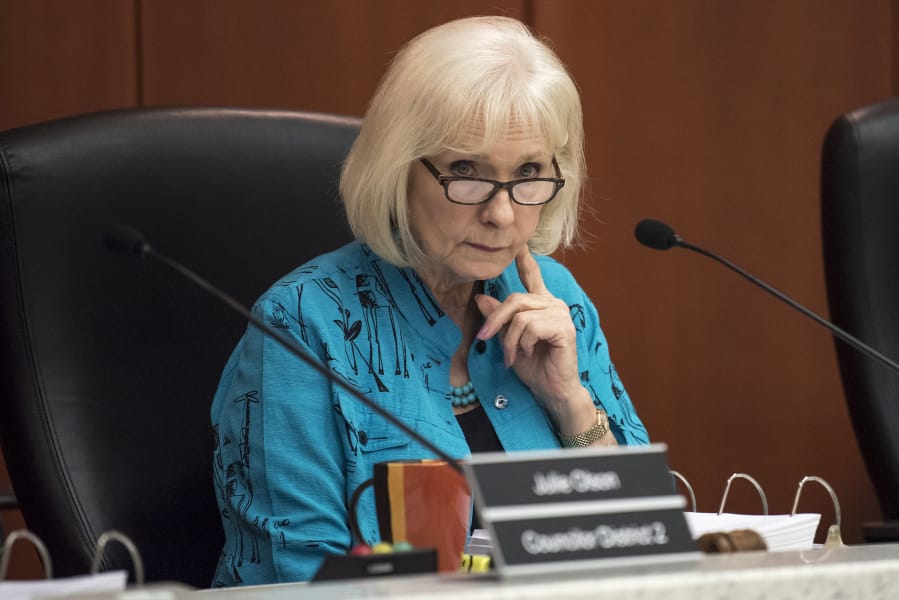 The local chapter of the NAACP has said Clark County Council Chair Eileen Quiring should step down after remarks she made indicated she doesn't believe there is systemic racism in Clark County and that Sheriff Chuck Atkins made the wrong decision to remove Thin Blue Line flag stickers from county vehicles.