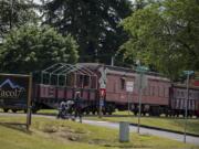 A train near the Chelatchie Prairie Railroad station in Yacolt is at a standstill.