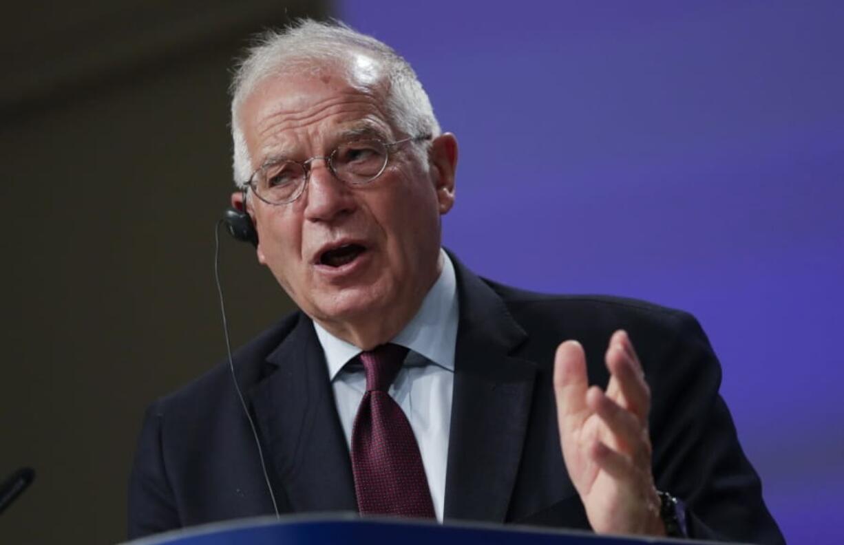 European Union foreign policy chief Josep Borrell addresses a video press conference at EU headquarters in Brussels, Tuesday, June 2, 2020. The European Union&#039;s top diplomat Josep Borrell on Tuesday said the death of George Floyd was the result of an abuse of power and that the 27-nation bloc is &quot;shocked and appalled&quot; by it.