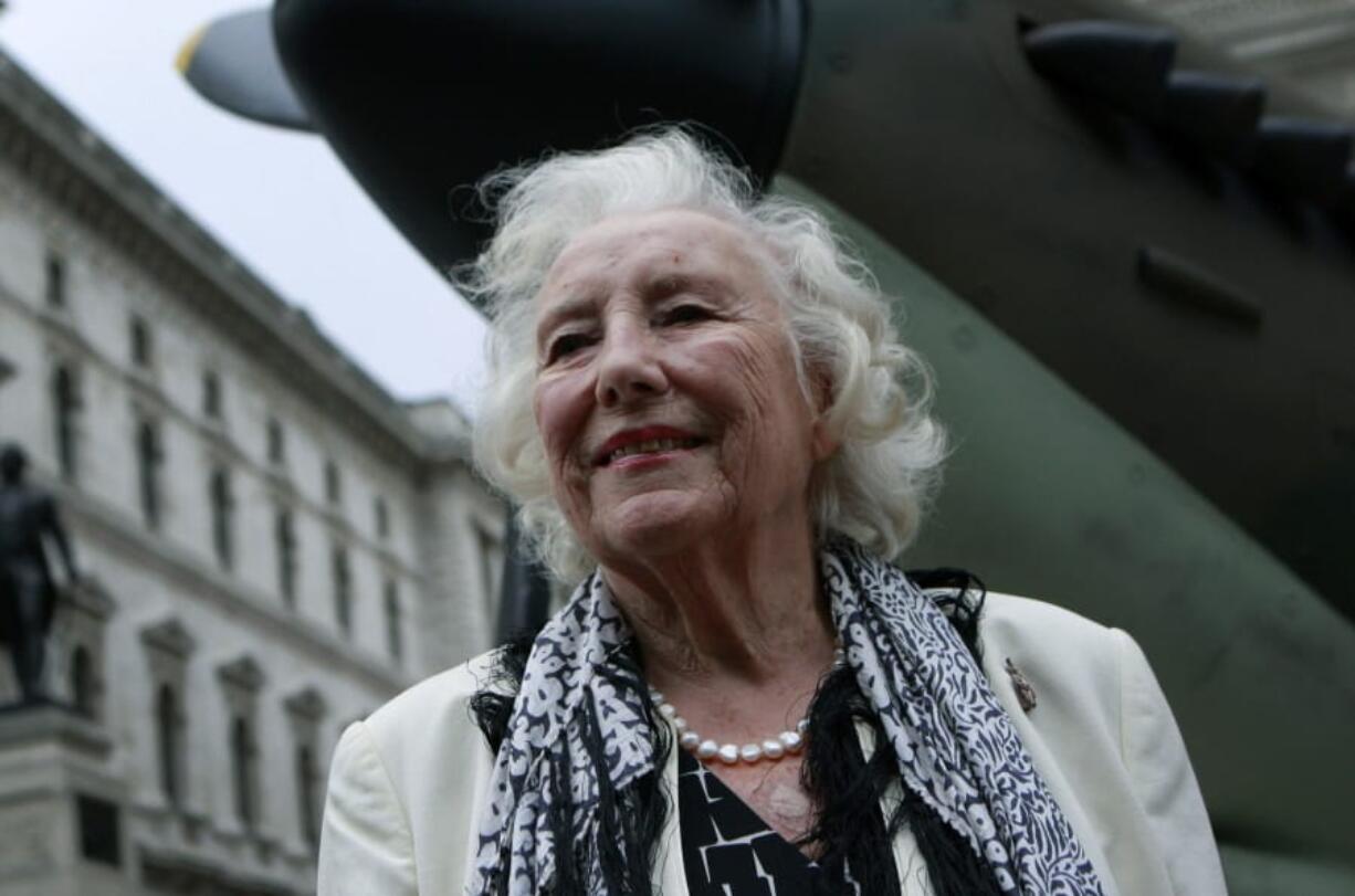 FILE - In this Friday Aug. 20, 2010 file photo, Dame Vera Lynn attends a ceremony to mark the 70th anniversary of the Battle of Britain. in central London. The family of World War II forces sweetheart Vera Lynn says she has died. She was 103 it was reported on Thursday, June 18, 2020.