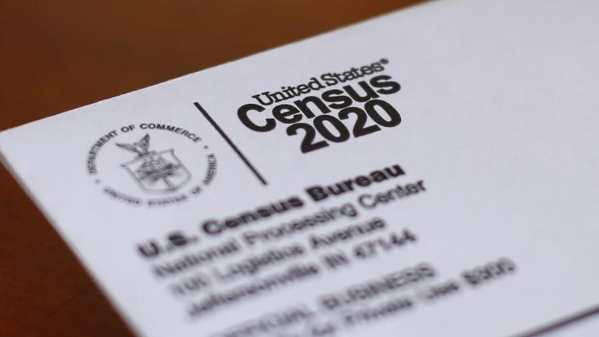 FILE - this April 5, 2020 file photo, shows An envelope containing a 2020 census letter mailed to a U.S. resident in Detroit. A federal judge on Thursday, May 21, 2020, agreed to impose financial sanctions against the Trump administration for failing to produce hundreds of documents during litigation over whether a citizenship question could be added to the 2020 census.