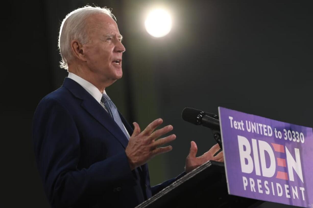 Democratic presidential candidate, former Vice President Joe Biden speaks during an event in Dover, Del., Friday, June 5, 2020. Biden has won the last few delegates he needed to clinch the Democratic nomination for president.