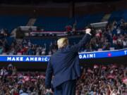 President Donald Trump arrives on stage to speak at a campaign rally at the BOK Center, Saturday, June 20, 2020, in Tulsa, Okla.