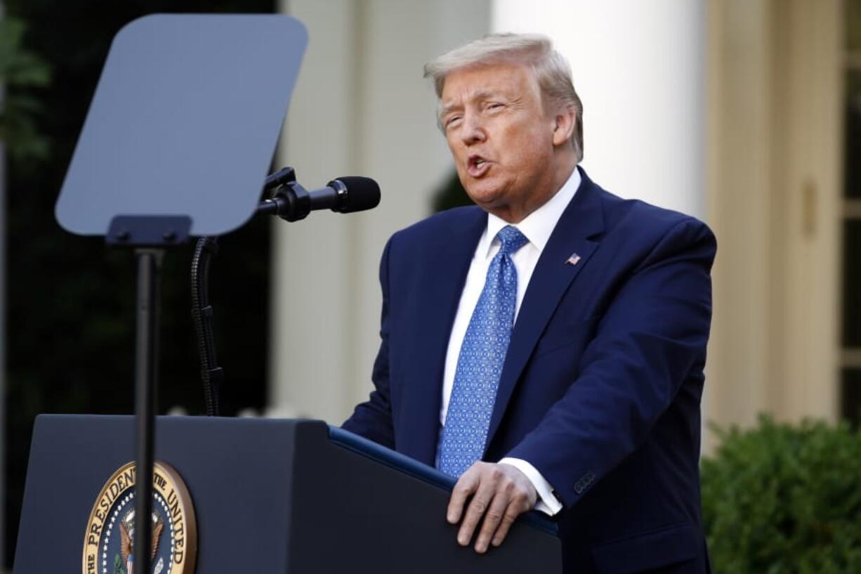 FILE - In this June 1, 2020, file photo, President Donald Trump speaks in the Rose Garden of the White House in Washington. Less than five months before voters will decide his fate, Trump is confronting a vastly different political reality than he once envisioned. The president, West Wing advisers and campaign aides have grown increasingly concerned about his reelection chances as they&#039;ve watched Trump&#039;s standing take a pummeling first on his handling of the coronavirus pandemic and now during a nationwide wave of protests against racial injustice.