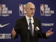 NBA Commissioner Adam Silver said Friday, June 26, 2020, that the concern shared by the league and its players surrounding next month&#039;s restart of the season is rising as coronavirus cases in Florida keep climbing. (AP Photo/Jae C.