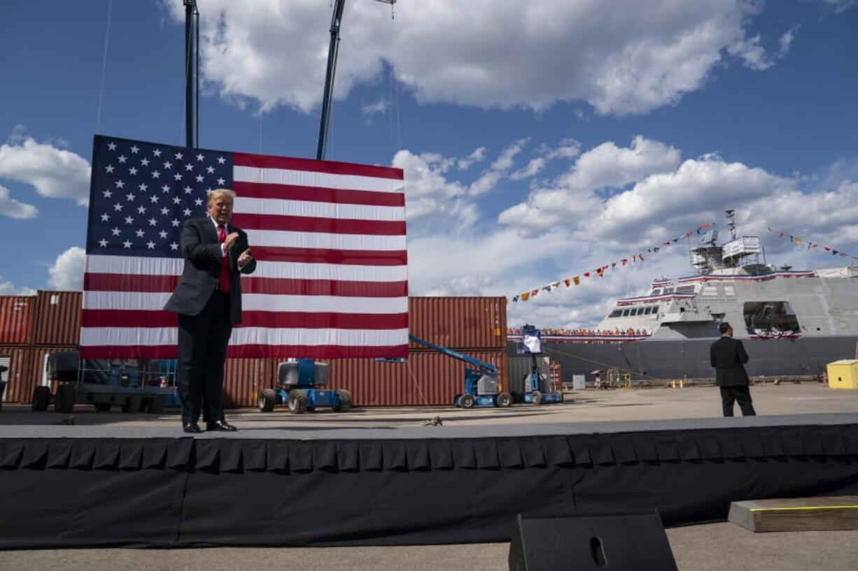 President Donald Trump arrives to speak at Fincantieri Marinette Marine, Thursday, June 25, 2020, in Marinette, Wis.