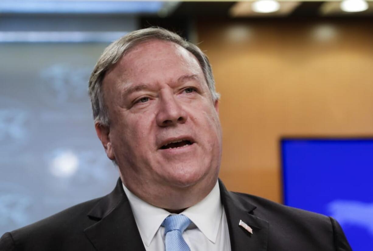 FILE - In this June 11, 2020, file photo, Secretary of State Mike Pompeo speaks at the State Department in Washington. The Trump administration is ramping up pressure on Syrian President Bashar Assad and his inner circle with a raft of new economic and travel sanctions for human rights abuses.