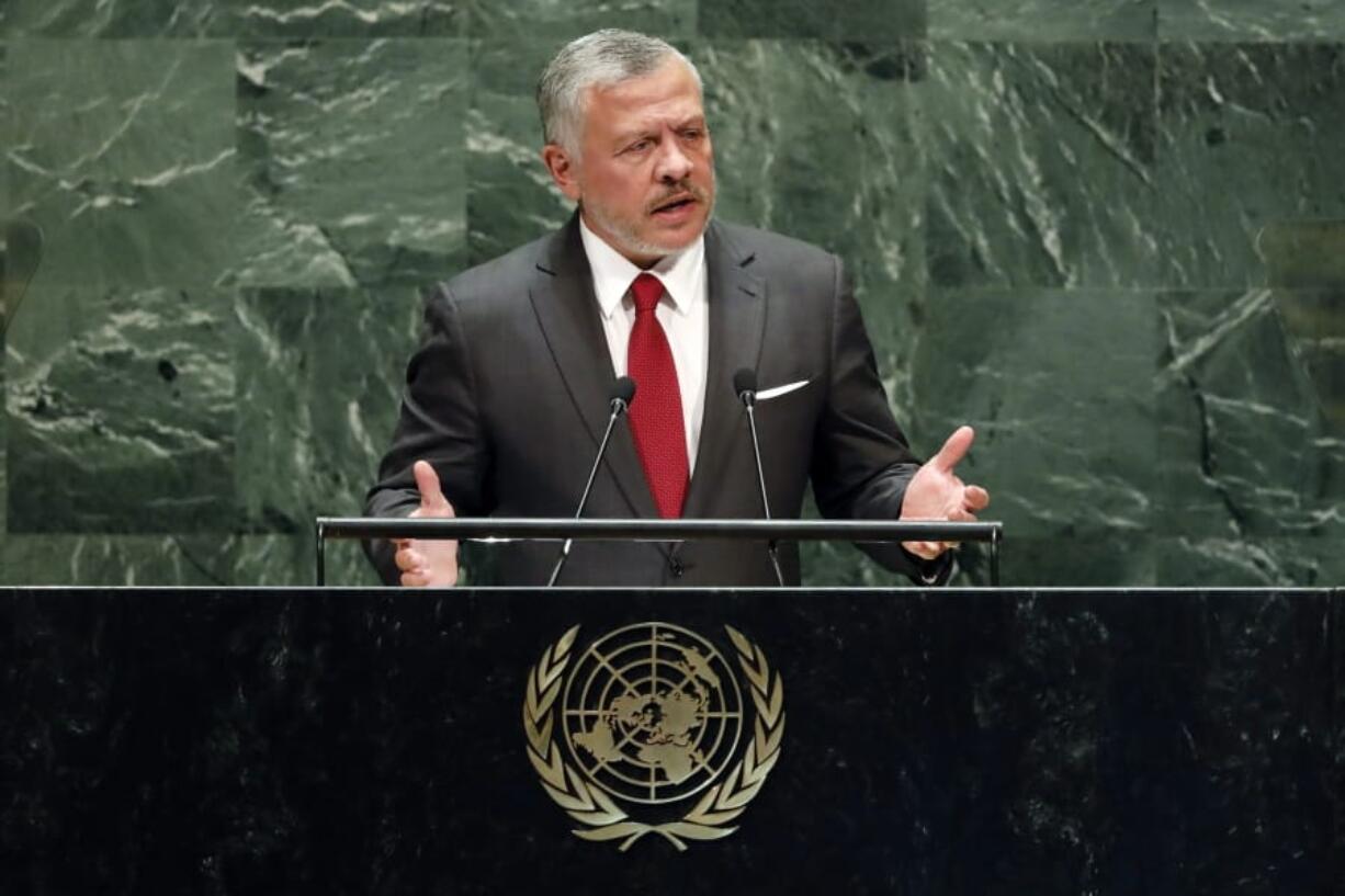 FILE - In this Sept. 24, 2019, file photo, Jordan&#039;s King Abdullah II addresses the 74th session of the United Nations General Assembly. The Trump administration is considering withholding aid to one of its closest Arab partners, Jordan, in a bid to secure the extradition of a woman convicted in Israel of a 2001 bombing that killed 15 people, including two American citizens. The extradition issue is likely to be raised this week when King Abdullah II speaks to several congressional committees to voice his opposition to Israel&#039;s plans to annex portions of the West Bank.